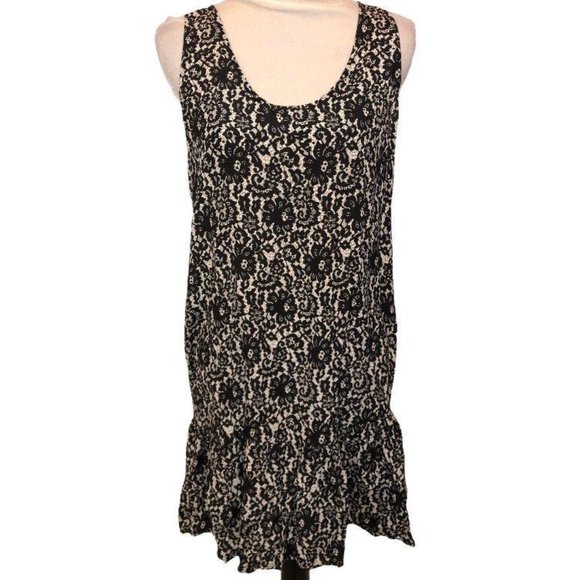 Joie Scoop Neck Ruffle Dress Caviar Porcelain Medium Black Ivory Womens Silk - Picture 2 of 7